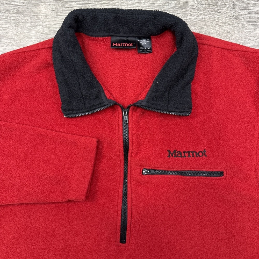 Marmot 1/2 zip fleece jacket men's medium red black‎ active casual hike USA 8600